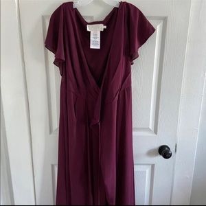 David’s Bridal Wine Flutter Sleeve Wrap Dress